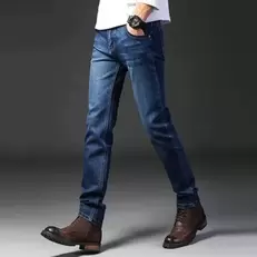 Oferta de Jeans slim fit cilíndrico masculino por R$55,66 em AliExpress