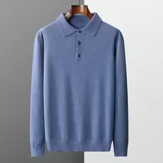 Oferta de SMPEVRG Primavera Outono Camisola dos homens de Manga Longa Polo Collar Pullover Jumper Camisa de Lã 100% Malha Top Blusa Casual Inteligente por R$188,69 em AliExpress