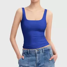 Oferta de Camisola de alças sem mangas com gola quadrada feminina por R$18,86 em AliExpress