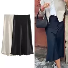 Oferta de TRAFZA-Elegante Sólida Cetim Saia Longa por R$37,33 em AliExpress