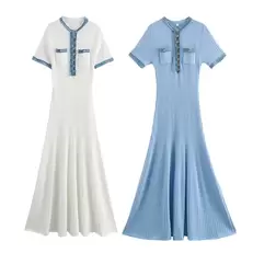 Oferta de TRAF Vestidos de malha com botões de metal para mulheres Vestidos de malha para cowboys Vestidos de cores sólidas para mulheres de rua Vestidos justos sexy casuais de manga curta e comprida por R$128,72 em AliExpress