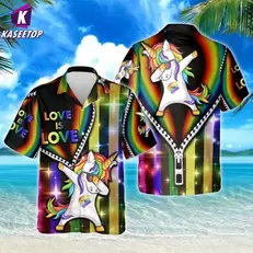 Oferta de O amor é o amor Unicórnio Camisa Havaiana 3D All Over Impresso Verão T Shirt dos homens Para As Mulheres Harajuku Casual Praia Botão Camiseta por R$43,07 em AliExpress