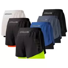 Oferta de Shorts esportivos masculinos de deck duplo por R$24,14 em AliExpress