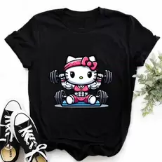 Oferta de Camiseta engraçada HelloKitty de algodão estampada feminina por R$24,24 em AliExpress