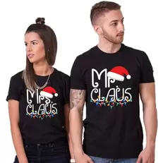 Oferta de Sr e Sra Claus combinando camiseta para casais por R$31,54 em AliExpress