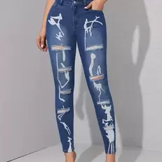 Oferta de Jeans de cintura alta estampados para mulheres por R$88,87 em AliExpress