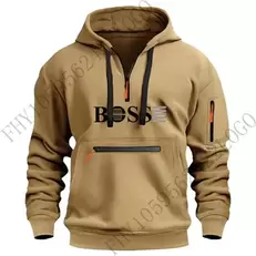 Oferta de 2024 nova moda masculina outono e inverno com capuz de manga comprida multi-zíper braço bolso roupas esportivas casuais pulôver por R$28,15 em AliExpress