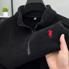 Oferta de Requintado pônei bordado hoodies masculinos suporte zíper veludo designer pulôver moda britânica versátil inverno quente masculino wear por R$103,59 em AliExpress