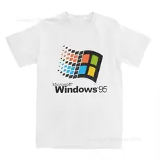 Oferta de Camiseta gráfica Windows 95 masculina e feminina por R$8,46 em AliExpress