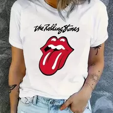 Oferta de Camiseta estampada de lábios e letras feminina por R$26,58 em AliExpress