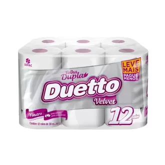 Oferta de Papel Higiênico Duetto Velvet Folha Dupla 30m com 12Un por R$17,98 em Almeida Mercados