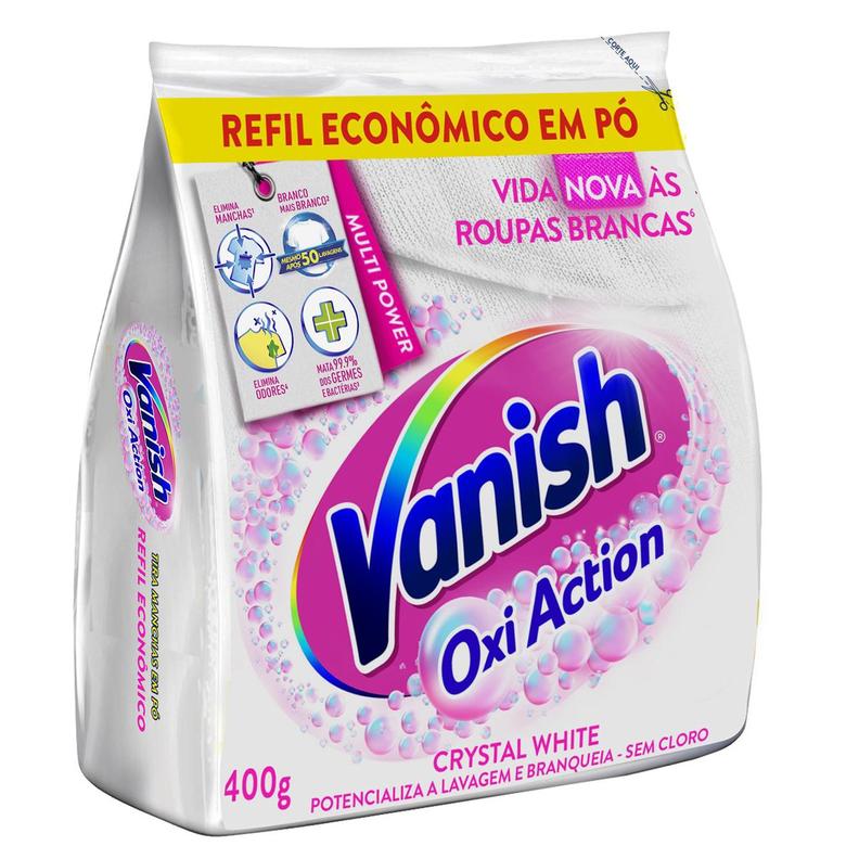 Oferta de Tira Manchas VANISH em Pó Crystal White Oxi Action para Roupas Brancas Refil Econômico 400g por R$20,59 em Angeloni