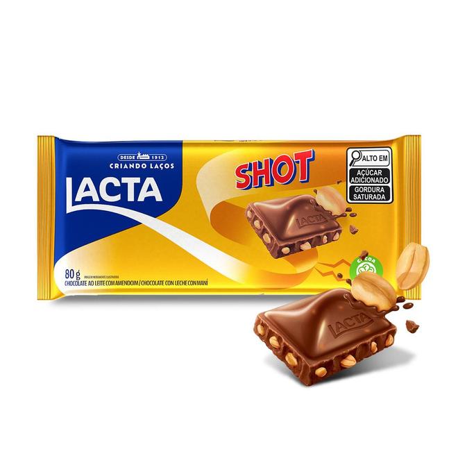 Oferta de Chocolate ao leite com amendoim LACTA Shot 80g por R$5,89 em Angeloni
