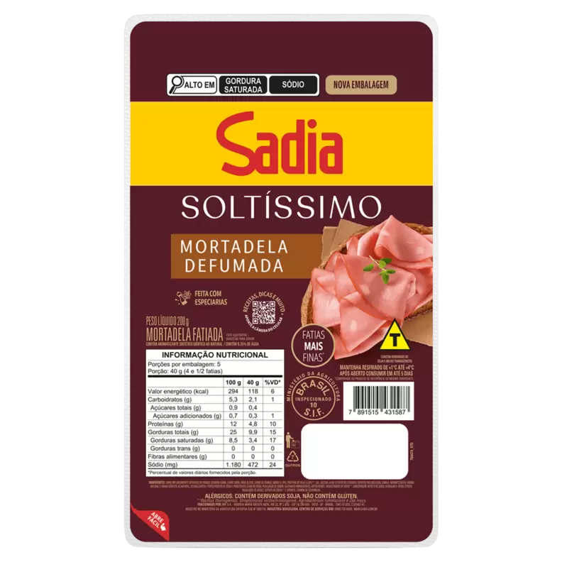 Oferta de Mortadela Sadia Soltíssimo Defumada Fatiada 200g por R$8,15 em Angeloni