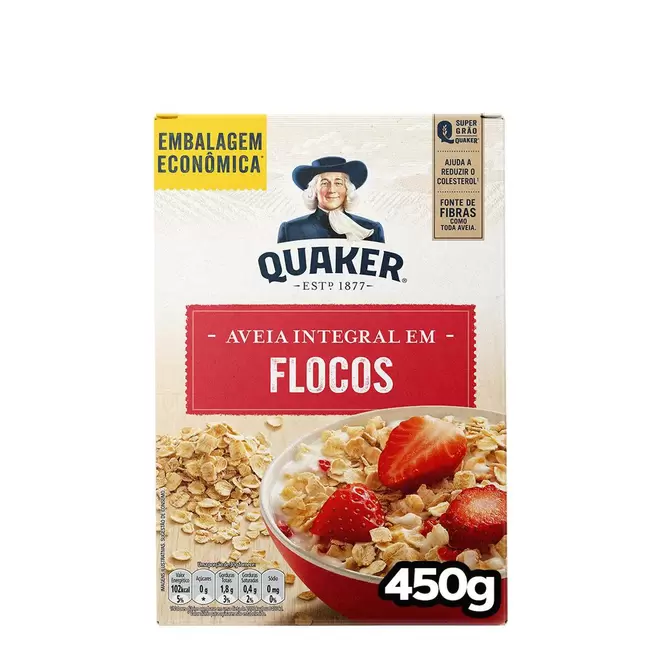 Oferta de Aveia QUAKER Flocos 450g Embalagem Econômica por R$11,04 em Angeloni