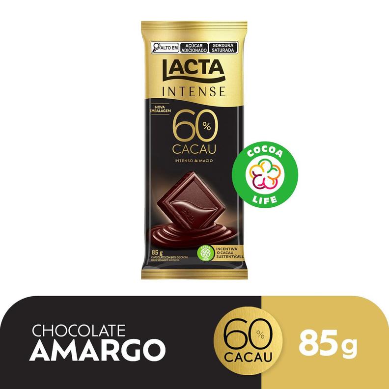 Oferta de Chocolate Lacta Intense Amargo 60% Cacau Original 85g por R$8,39 em Arena Atacado