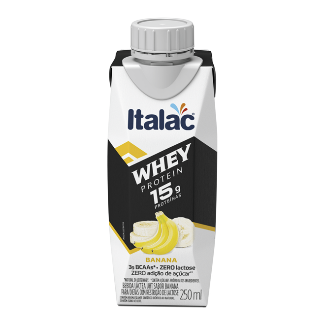 Oferta de Bebida Láctea Italac Uht Banana Zero Lactose Whey Protein Caixa 250ml por R$3,99 em Arena Atacado