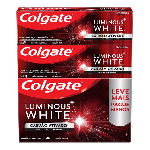 Oferta de Creme Dental Colgate Luminous White Carvão Ativado 70g - 4 Unidades por R$21,79 em Arena Atacado