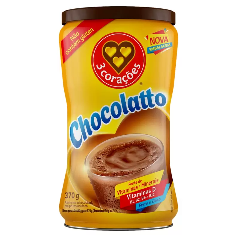 Oferta de Achocolatado Em Pó 3 Corações Chocolatto Lata 370g por R$6,99 em Arena Atacado