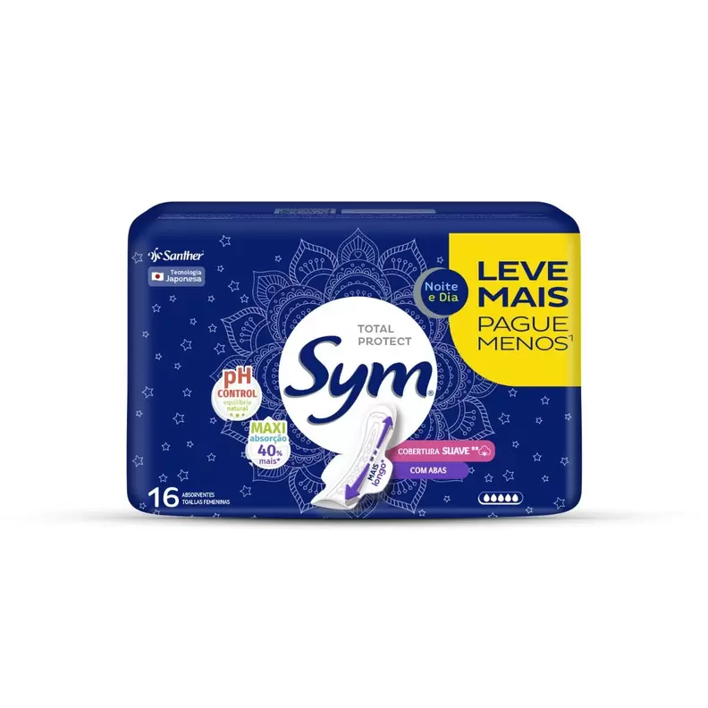 Oferta de Absorvente Sym Noite-Dia C/ Abas Leve 16 Pague 14 por R$6,99 em Arena Atacado