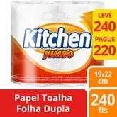 Oferta de Papel Toalha Kitchen Jumbo Leve 240pague 220 Folhas por R$14,99 em Asun