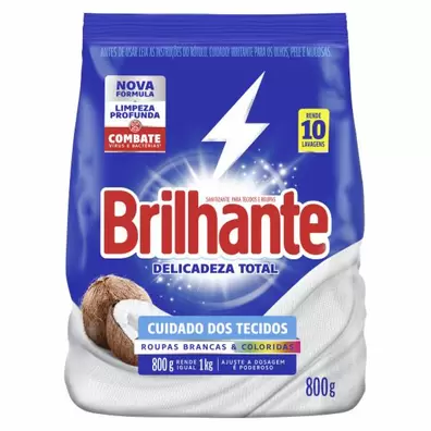 Oferta de LAVA ROUPA PO BRILHANTE 800G DELICADEZA TOTAL SAC por R$13,99 em Beira Alta