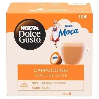 Oferta de Cappuccin Doce de Leite Moça Nescafé Dolce Gusto 170g Caixa com 10 Cápsulas por R$21,99 em Brasão Supermercados