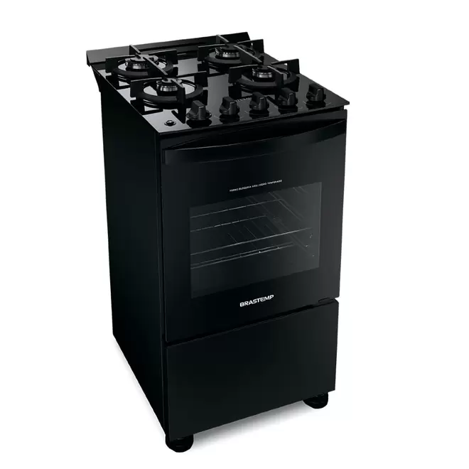 Oferta de Fogão Brastemp 4 Bocas Preto com mesa de vidro e grades duplas de ferro fundido  - BFO4VAE por R$1724 em Brastemp