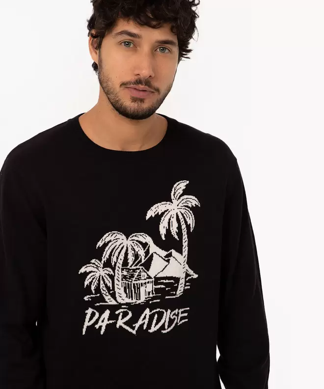 Oferta de Suéter de tricot manga longa paradise preto por R$49,99 em C&A