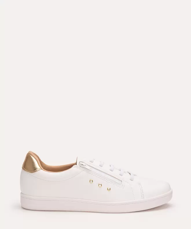 Oferta de Tênis com strass e zíper modare branco por R$75,99 em C&A