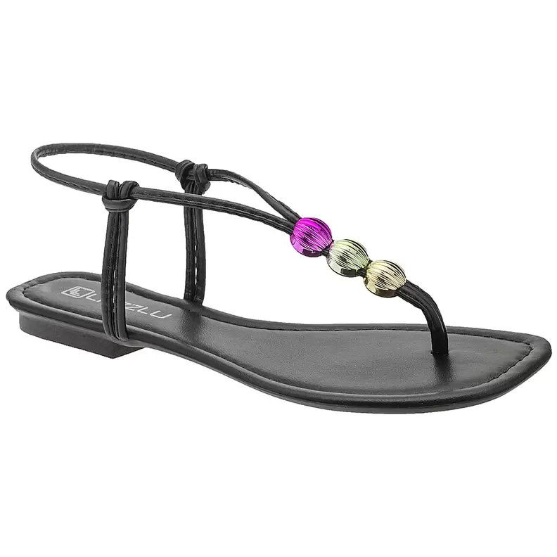 Oferta de Sandália Feminina Rasteira Confortável Rasteirinha Enfeite Preto por R$49,9 em C&A