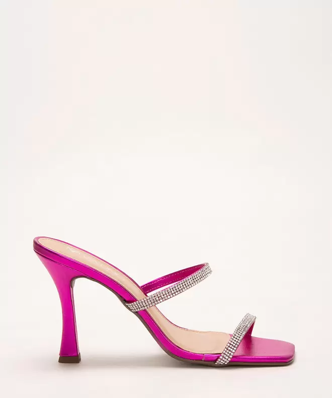 Oferta de Tamanco tiras finas strass salto alto via uno pink por R$65,99 em C&A