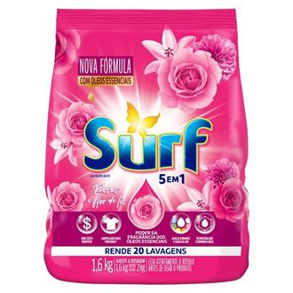 Oferta de Lava Roupas em Pó 5 em 1 Rosas e Flor de Lis Surf 1,6kg por R$16,99 em Coocerqui