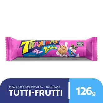 Oferta de Biscoito Recheado Tutti Frutti Bubbaloo Trakinas 126g por R$2,39 em Coocerqui