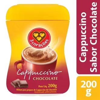 Oferta de Cappuccino Chocolate 3 Corações Pote 200g por R$15,99 em Coocerqui