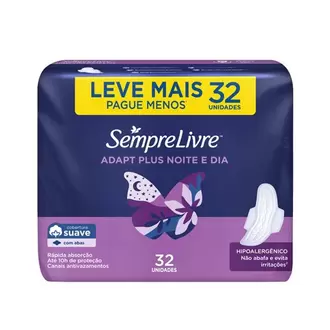 Oferta de Absorvente Adapt Plus Noite e Dia Sempre Livre com 32un por R$27,69 em Coocerqui