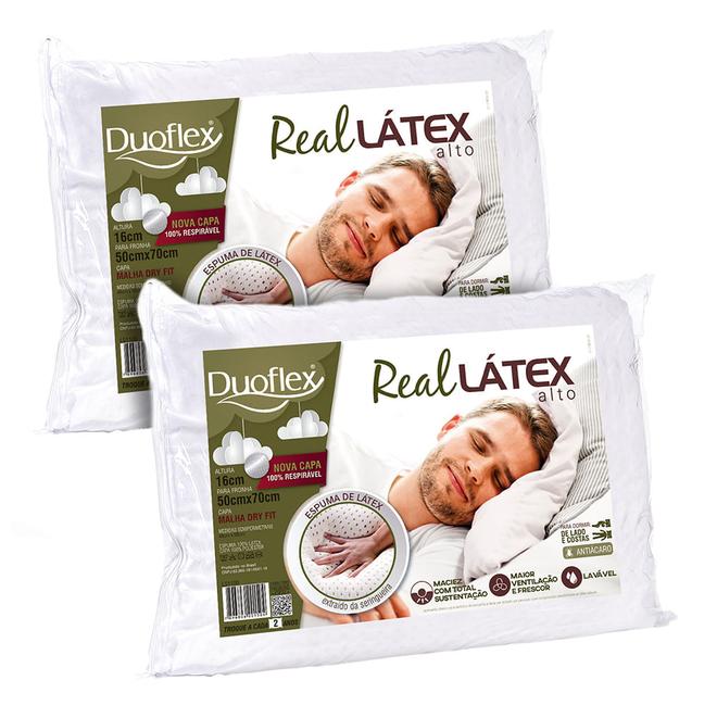 Oferta de Kit 2 Travesseiros Real LS1100 Alto 100% Latex com capa Dry Fresh Poliéster 68x48x16cm Duoflex por R$372,9 em Cybelar