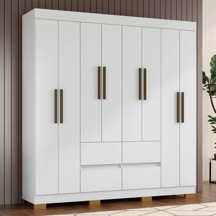 Oferta de Guarda Roupa Casal 8 Portas 4 Gavetas com Corrediças Metálicas Linz Araplac por R$1190 em Cybelar