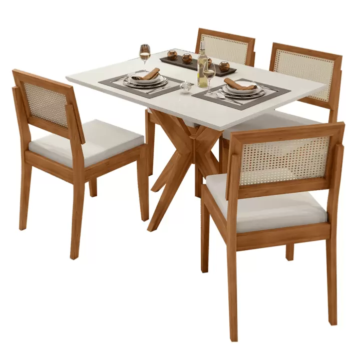 Oferta de Conjunto Sala de Jantar Mesa e 4 Cadeiras Donna Rainha 90x120cm por R$4490 em Cybelar