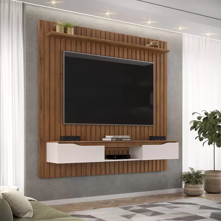 Oferta de Painel para TV até 70" 2 Portas Basculante Ripado em MDF Dj Móveis Ipanema 175x183x36cm por R$1090 em Cybelar