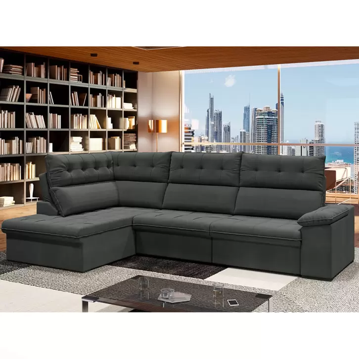 Oferta de Sofa de Canto 6 Lugares em Veludo Retrátil e Reclinável Everest 110x190x260cm por R$3390 em Cybelar