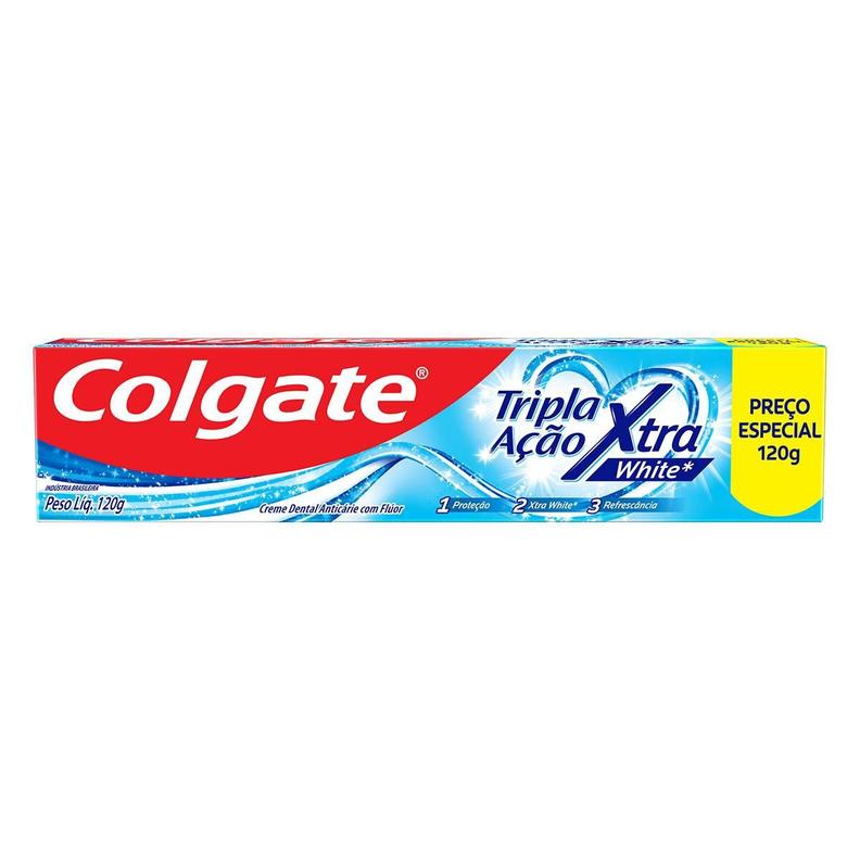 Oferta de Creme Dental Colgate Tripla Ação Xtra White Caixa 120G por R$5,99 em D'avó Supermercado