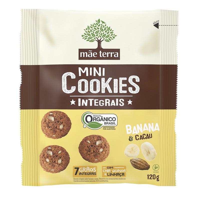 Oferta de Biscoito Integral Orgânico Banana & Cacau Mãe Terra Mini Cookies Pacote 120G por R$8,12 em D'avó Supermercado