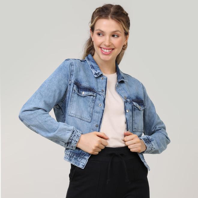 Oferta de Jaqueta Jeans Curta Com Elástico por R$99,99 em Di Gaspi