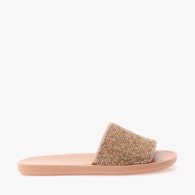 Oferta de Sandália Slide Rasteira Com Strass Feminina por R$69,99 em Di Gaspi