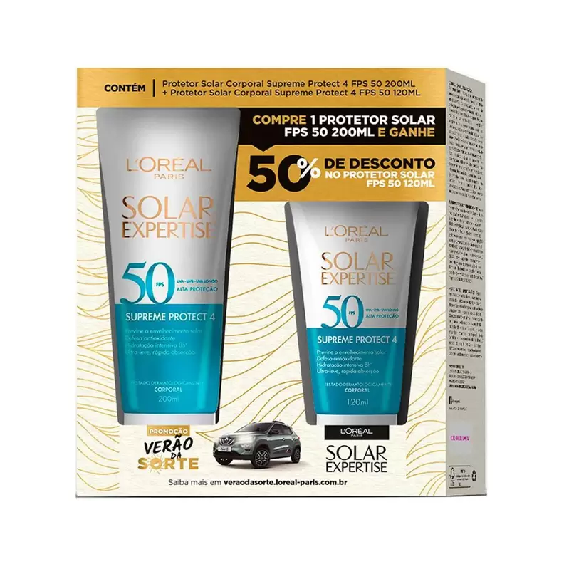 Oferta de Kit Protetor Solar Corporal L'Oréal Expertise Supreme Protect 4 FPS 50 200ml + 120ml por R$45,99 em Drogasil
