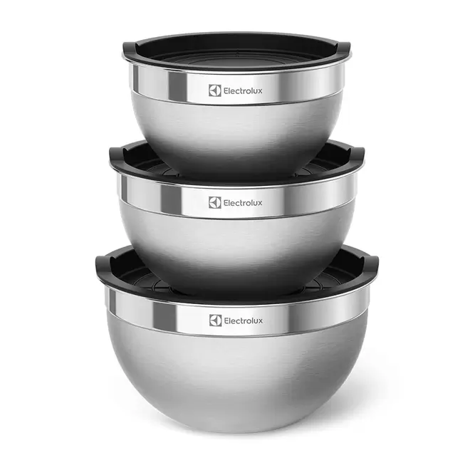 Oferta de Conjunto Bowls de Inox Electrolux com Tampa Plástica 3 Peças por R$159,9 em Electrolux