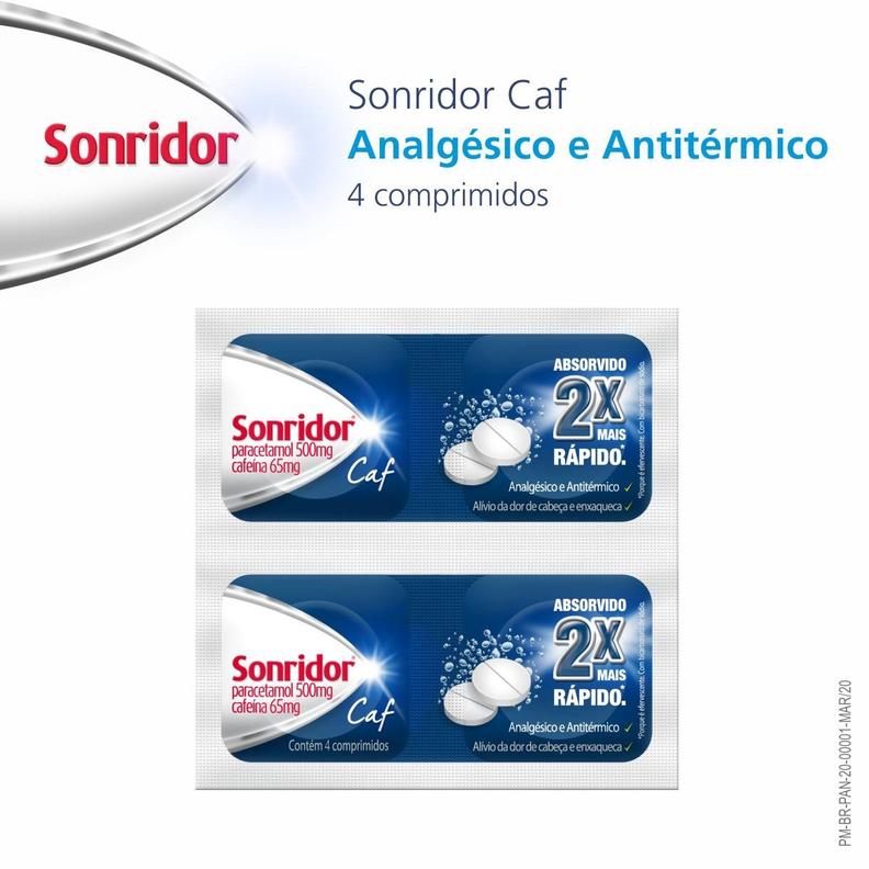 Oferta de Sonridor Caf Analgésico Efervescente para Alívio da Febre, Dor e Enxaqueca com 4 comprimidos por R$15,22 em Farmácia Permanente