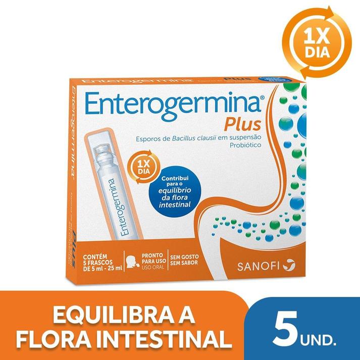 Oferta de Probiótico Enterogermina Plus 5 frascos por R$58,5 em Farmácia Permanente