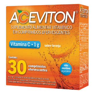 Oferta de Aceviton Vitamina C 1g - com 30 Comprimidos Efervescentes por R$21,99 em Farmácia Santa Lúcia